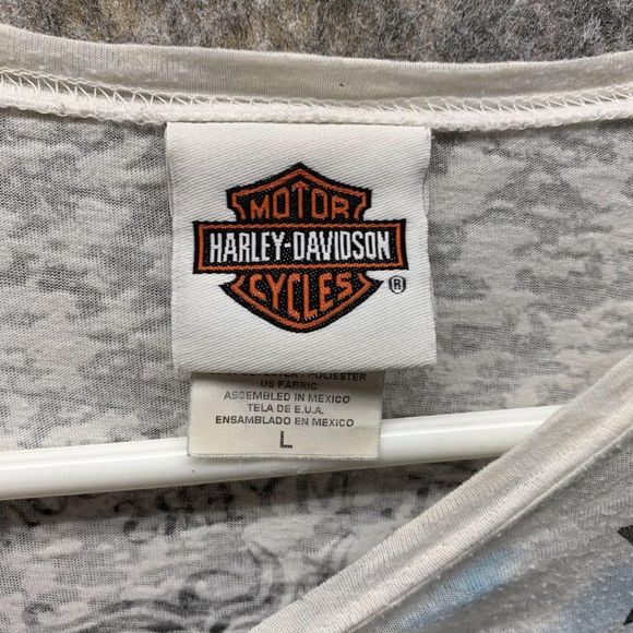 Harley Davidson Shirt Women's Large Casual Short Sleeve Outdoors White Blue - Picture 3 of 10